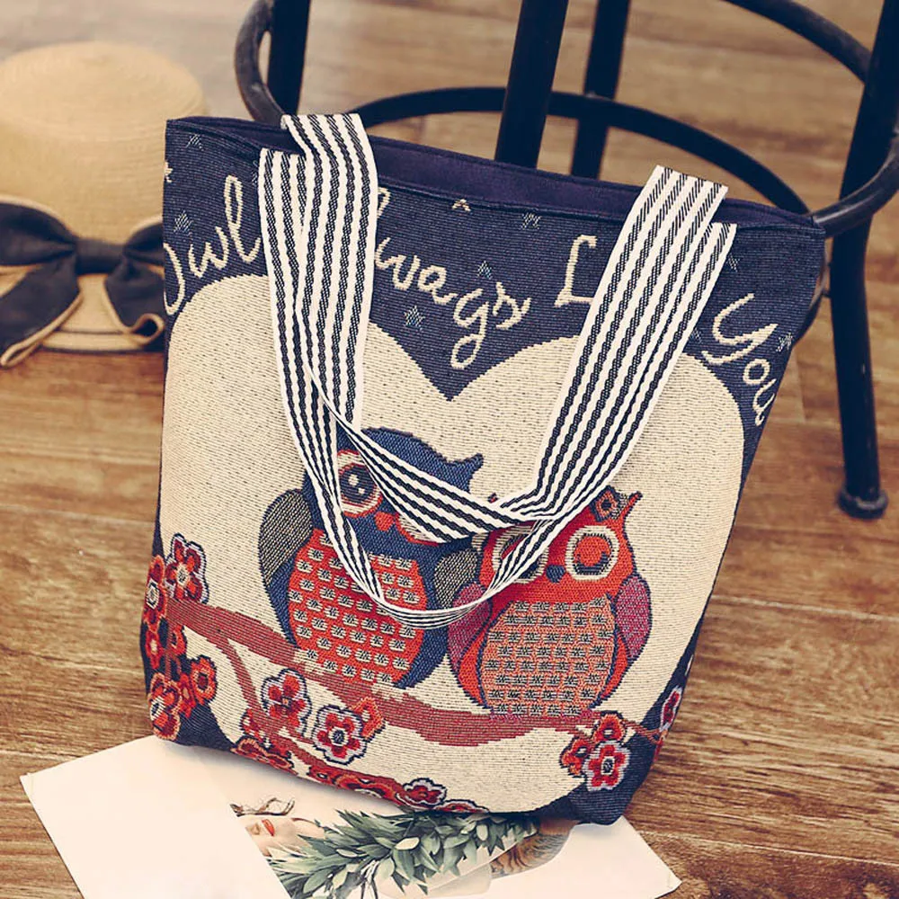 Большая вместительная Холщовая Сумка с рисунком совы, сумки через плечо для женщин, Повседневная дикая сумка для подарка на день рождения, bolso mujer
