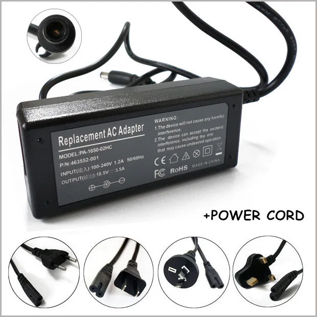 18.5V 3.5A 65W Smart Pin AC Adapter Charger For Laptop HP PPP009H PPP009D PPP009L PPP009S
