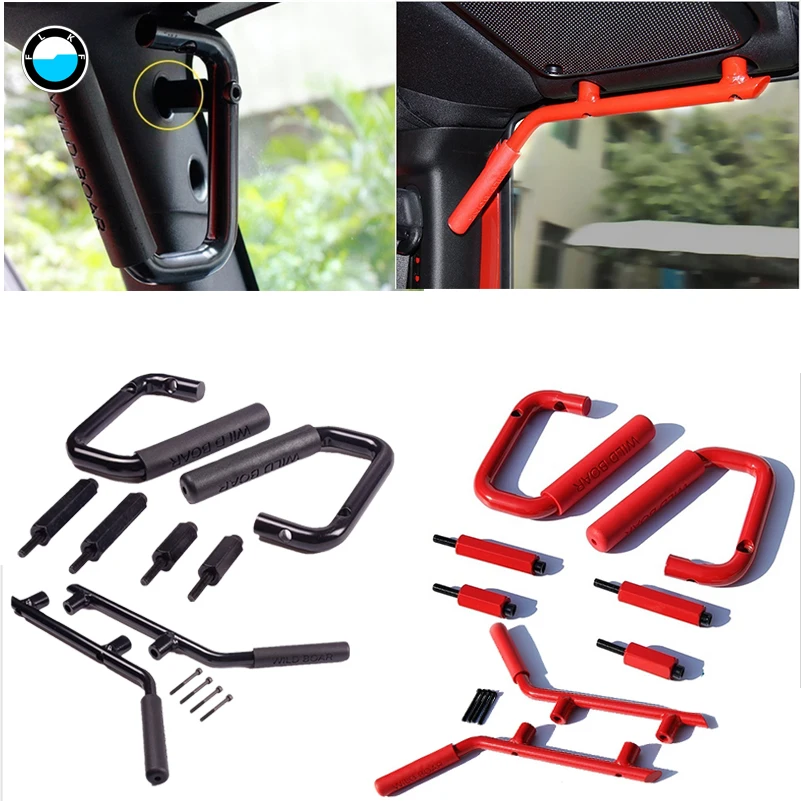 For Jeep Wrangler Accessories Front & Rear Red/black Solid Steel Grab Handle for 2007 2017 Jeep