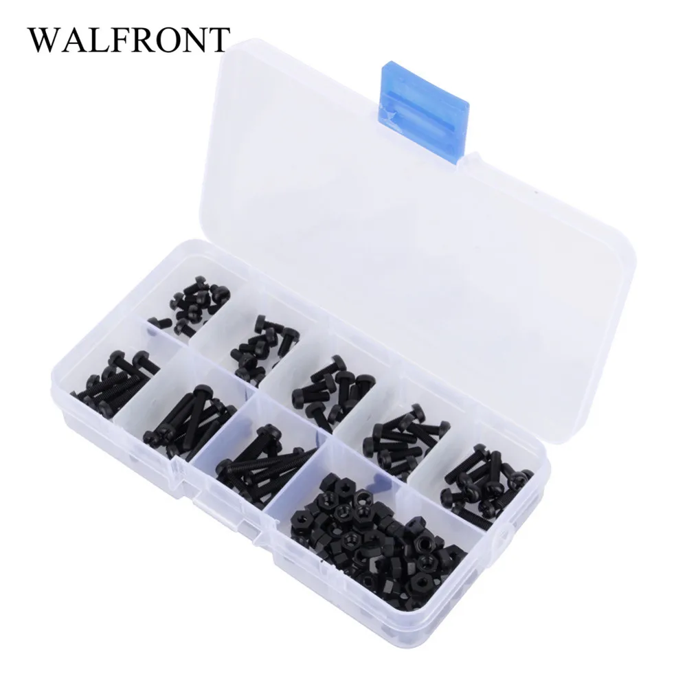 

160Pcs M3 Screws parafuso Nylon Black Screw Hex Spacers Screw Stand off Set Box