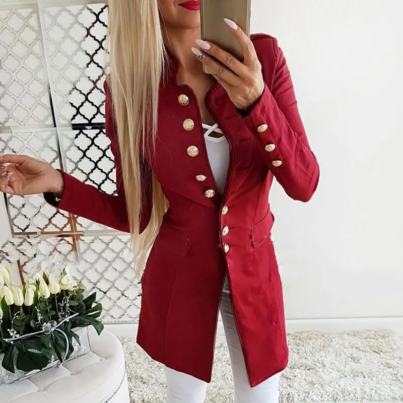 

Autumn Winter Elegant Women Blazers Fashion Single Breasted Pockets Blazer Coat Female Casual Slim Solid Blazer Formal Outwear