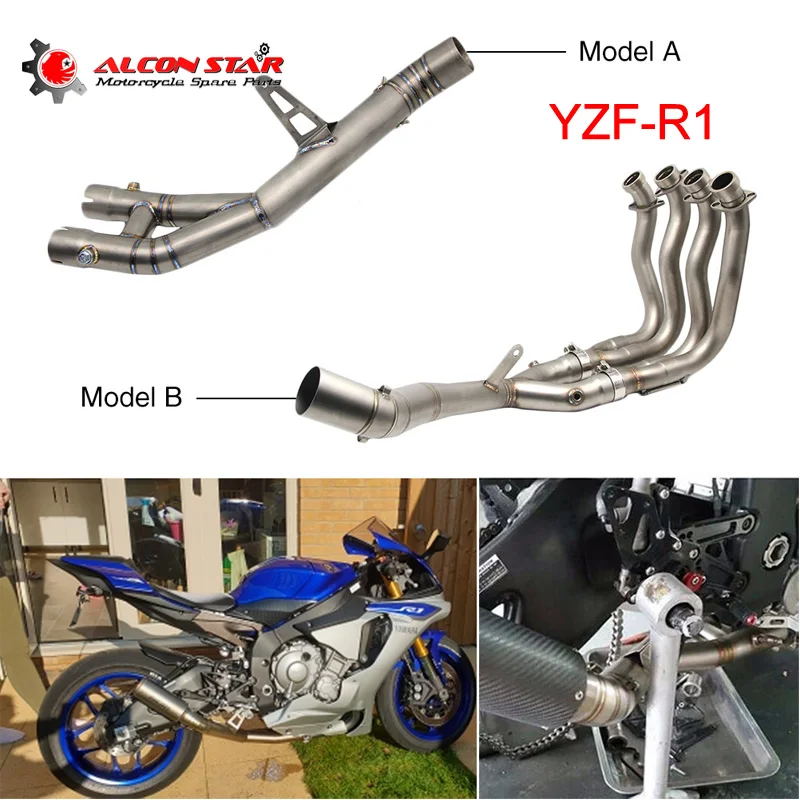 

Alconstar- YZF-R1 Motorcycle Exhaust Middle Pipe Stainless Steel Motorbike Middle Link Muffler for YAMAHA YZF-R1 2015-2017