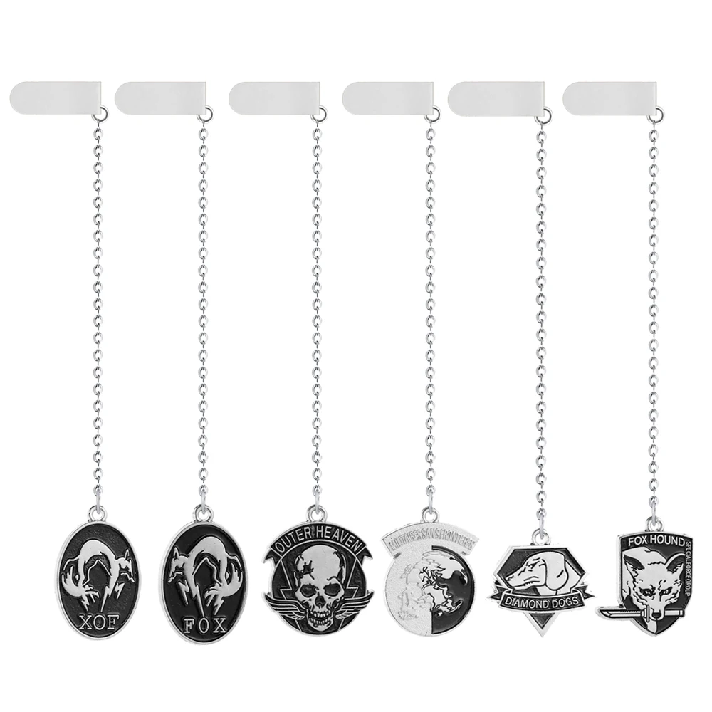 

Game Metal gear solid 5 Bookmarks For Books Metal Fox hound outer heaven Skull Pendant Keychain Men Game Jewelry llaveros