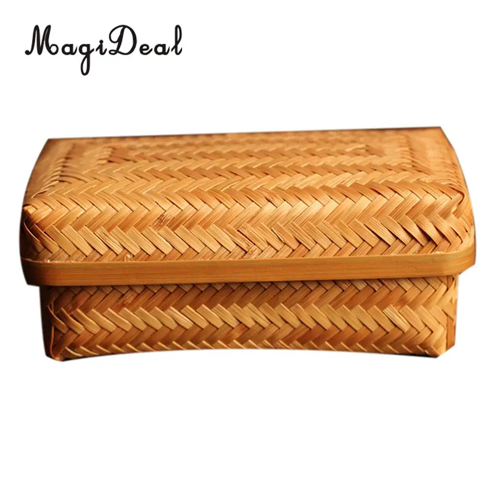Bamboo Storage Basket Tray Food Hamper Bread Fruit Tea Box Organizer w/ Lid