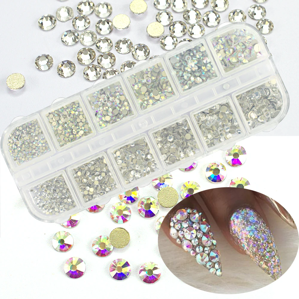1set Glass 3d Rhinestones Non Hotfix Shiny Stones Nail Art Decorations