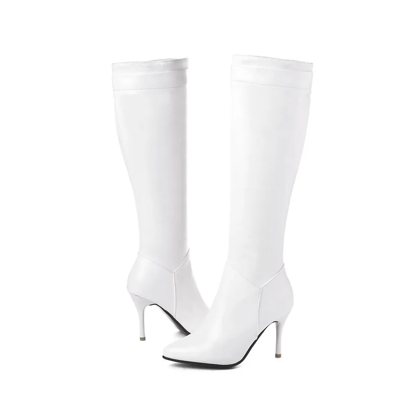 LVABC/Популярные качественные женские сапоги до колена г. Зимние удобные высокие сапоги женские сапоги до колена на высоком каблуке, большие размеры 34-45