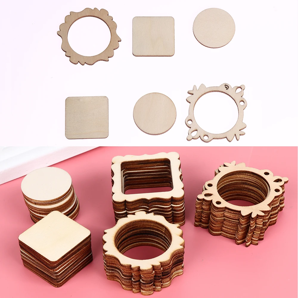 

10Pcs/set Unfinished Frame Carved Wooden Ornaments Embellishment For Scrapbooking Card Wall Tree Christmas DIY Crafts Decor