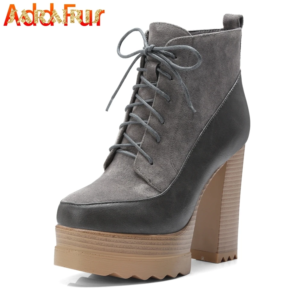 SARAIRIS/Коллекция года; большие размеры 32-42; плюшевые зимние ботинки на меху; женские ботильоны на платформе с квадратным каблуком; теплая женская обувь - Цвет: gary with fur