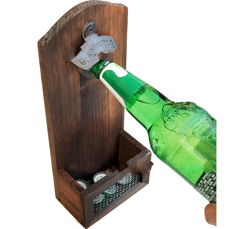 creative wood box Vintage Cast Iron Wall Mounted Beer Bottle Opener