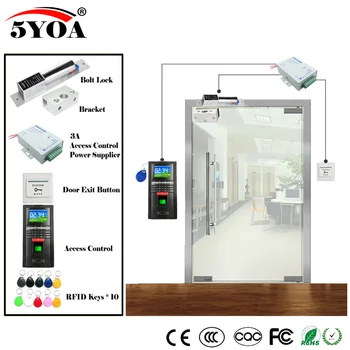 

Fingerprint RFID Access Control System Kit Wooden Glasses Door Set+Magnetic Lock+ID Card Keytab+Power Supplier+Button+DoorBell