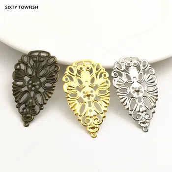

20 pcs/lot 22x38mm Gold color/White K/Antique bronze Metal Filigree Flowers Slice Drop-shaped Charms Jewelry DIY Components