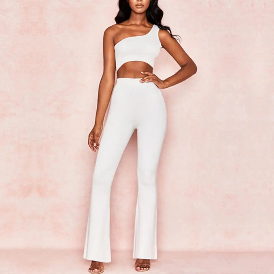 

Celebrity Party Bandage Jumpsuit Women White Sleeveless 2 Two Piece Set Sexy NightClub Full Length Jumpsuit Women Vestidos