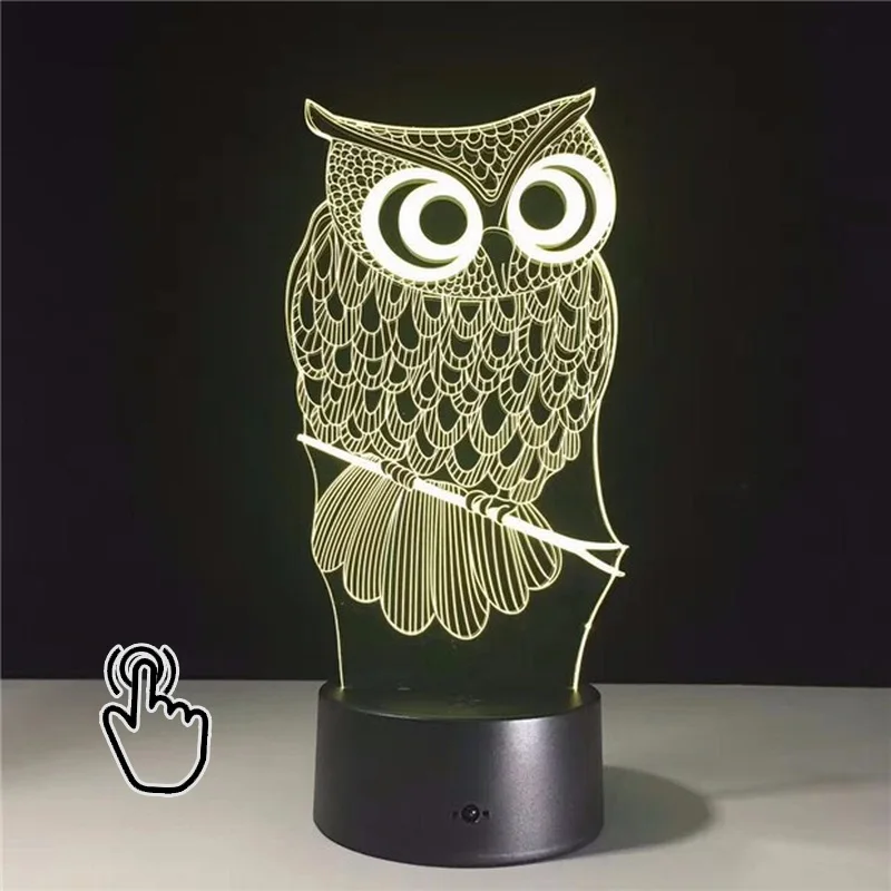 3D LED Kawaii Cartoon Owl Light Animal Night Light RGB Changeable Lamp Child Kids Baby Soft Lights Bedroom Decoration Lighting