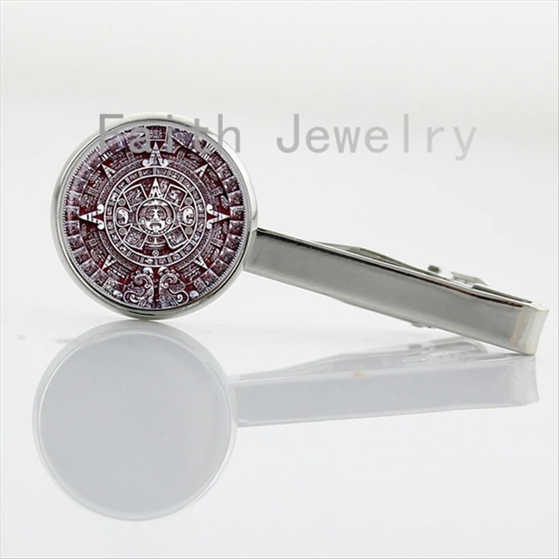 

Vintage Aztec Calendar tie clips Sun Stone art the sacred calendar Necktie Bar Clasp Clamp Pin for father men jewelry NS176