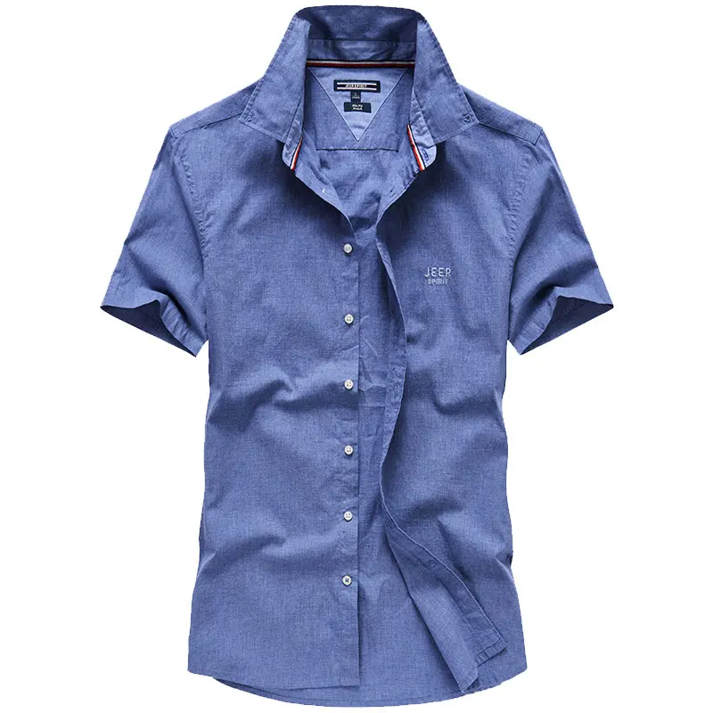 Brand JEEP Men Brand Shirts 2019 Summer Dress Cotton Short Sleeve Shirts Straight Casual Fashion Shirts M~4XL Business Shirts (24)