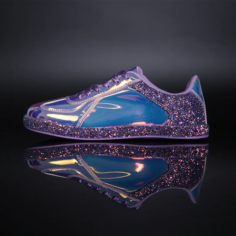 

SWYIVY Golden Sneakers Women Shoes Flat 2019 Spring New Laser Female Casual Shoes Leather Vulcanize Black Sneakers For Woman 41