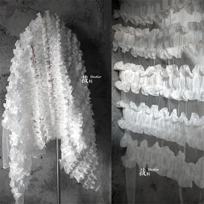 

45cm*115cm/piece Original three-dimensional fabric ruffled flounce fabric mesh perspective mesh creative designer fabrics