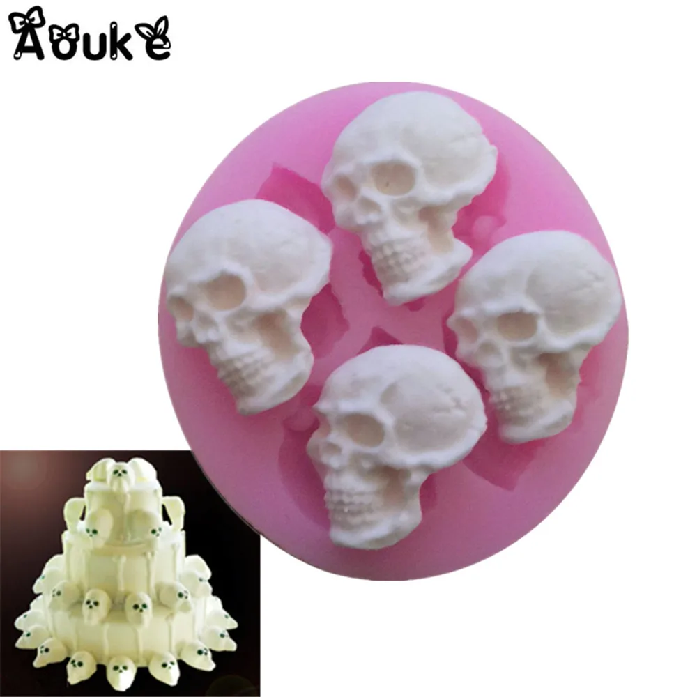

3D Skull Head Chocolate Molds Embossed Silicone Cake Mold Biscuits Fondant Mould DIY Baking Decorating Tools Cookies Moulds M125