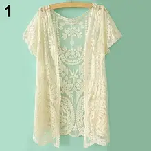 Женская рубашка с кружевами и вышивкой, вязаный крючком кардиган с коротким рукавом, вязаная одежда