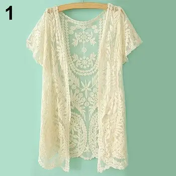 

Women's Hollow Shirt Lace Embroidery Floral Crochet Short Sleeve Cardigan Knitwear