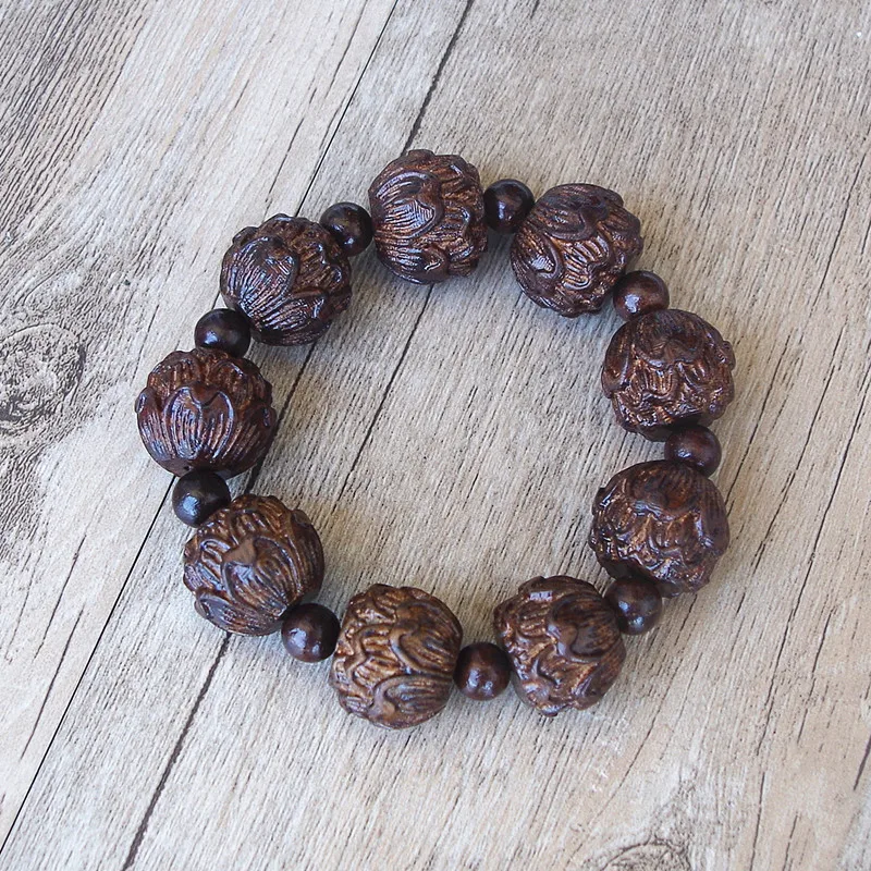 Мужской браслет из черного дерева с цветком лотоса 18 мм|strand bracelets|lotus braceletbracelet lucky |