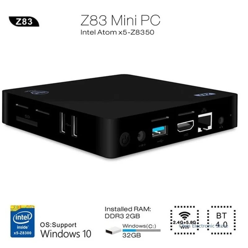 

Z83II Mini PC Windows 10 Intel Atom x5-Z8350 Quad Core 2G 32G/4G 64G Smart TV Box 2.4G 5.8G WiFi Set Top Box MInipc Media Palyer