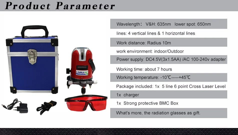 Lairui лазерный уровень 5 линий 6 точек наклона функция 360 Поворотный наливные Открытый ЕС 635nm Corss линии Lazer уровень инструменты