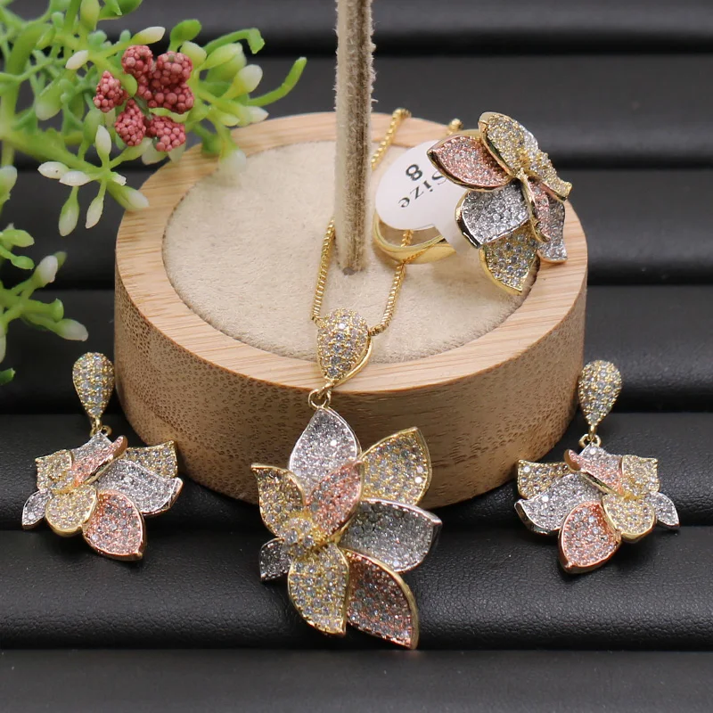 

Lanyika Jewelry Set Special Butterfly Flower Full Plated Necklace with Earrings and Ring for Anniversary Engagement Luxury Gifts
