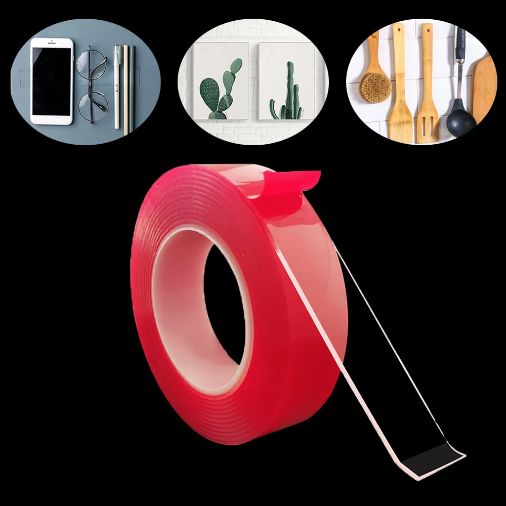 

3Meter Nano Magic Tape Red Transparent Super Fix Strong Acrylic Tape Reusable Waterproof Double Sided Adhesive Tapes
