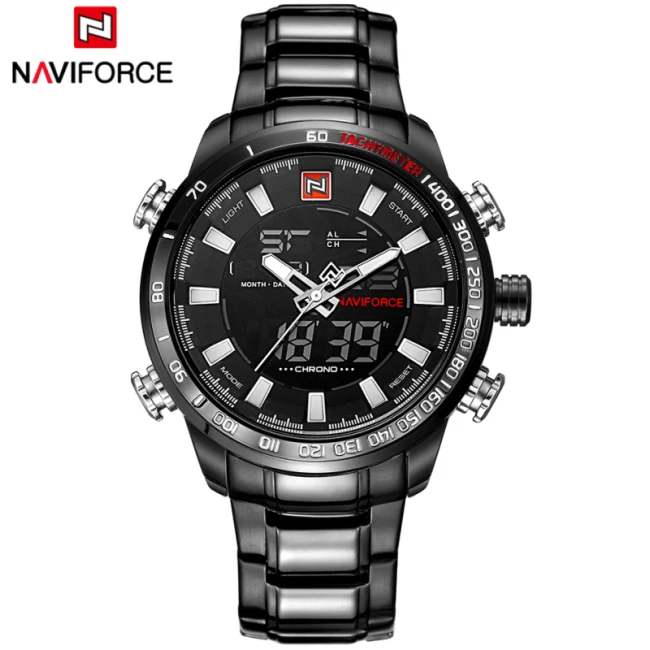 NAVIFORCE Luxury Brand Men Military Sport Watches Men's Digital Quartz Clock Full Steel Waterproof Wrist Watch relogio masculino - Цвет: BBW