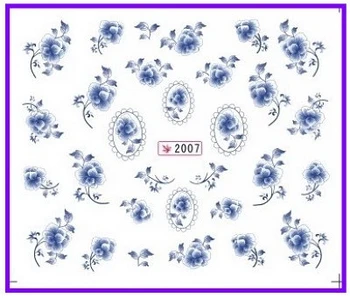 

6 PACK/ LOT GLITTER WATER DECAL NAIL ART NAIL STICKER CHINA BLUE FLOWER SY2007-2012