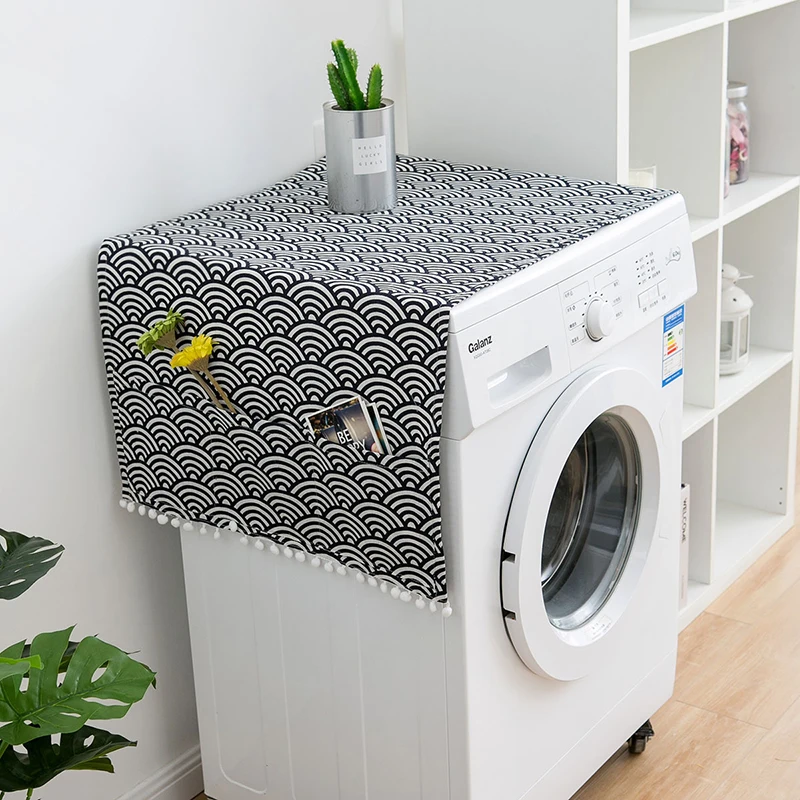 

Simanfei Washing machine Cover Rural Japan style Dust proof Covers Fish scale wave printing Refrigerator Dust Cover Storage Bags