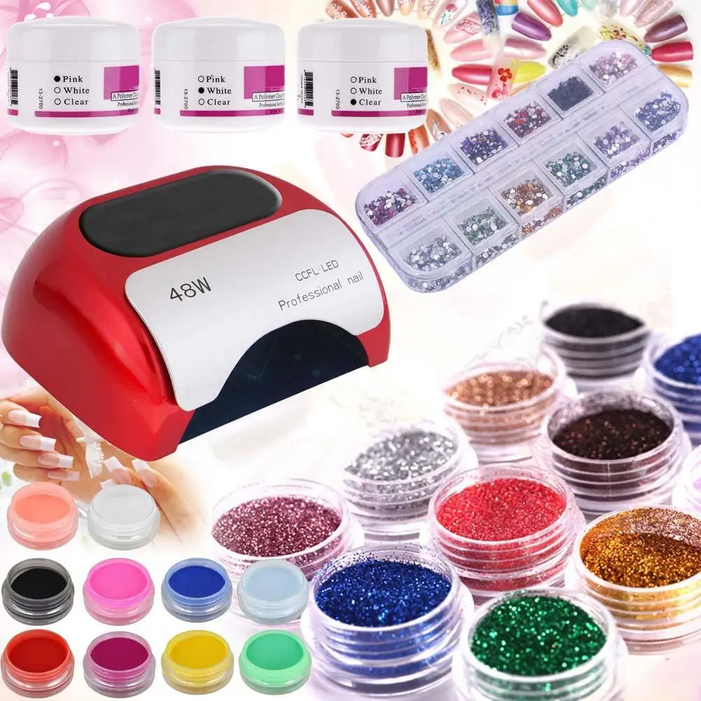 

48W Red Curing Lamp Dryer EU Plug + Nail Art Decoration DIY Tool Manicure Set