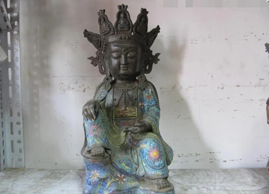 

wholesale factory China Pure Bronze cloisonne Sit fastdom Kwan-Yin Buddha Statue