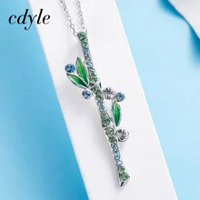Cdyle Women Necklace & Pendant S925 Sterling Silver Fashion Jewelry Enamel Bamboo Shape Australian Rhinestone Paved Bijous