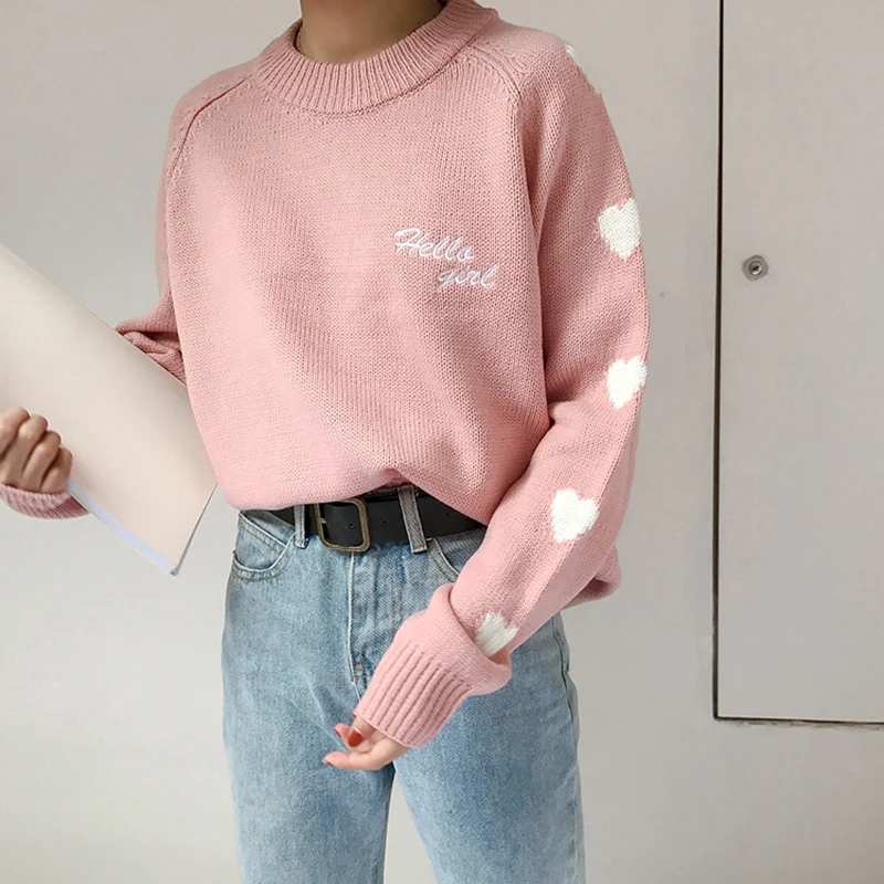 

Embroidery Outwear Cute Loose Preppy Style Harajuku Ladies Winter Knitwear Women Kawaii Sweaters And Pullovers Women Clothings