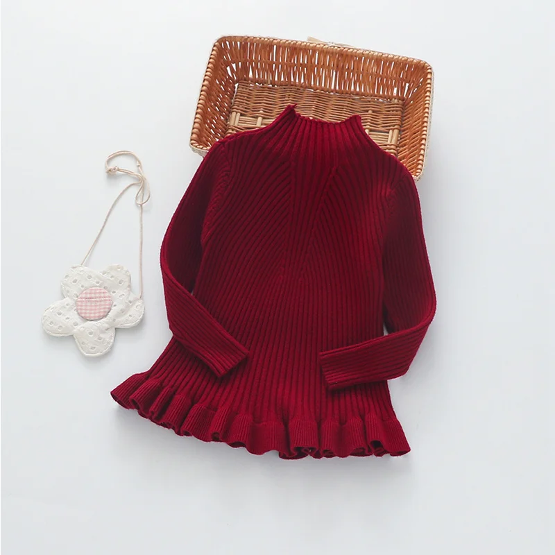 Sweet Ruffles Girls Sweater Knitted Solid Children Winter Sweater Turtleneck Long Sleeve Warm Pullover For Girls Girls Clothing (14)