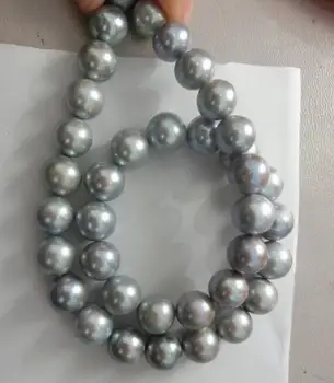 

HUGE 11-12MM GENUINE GRAY PEARL NECKLACE 18INCH 36" YELLOW CLASP