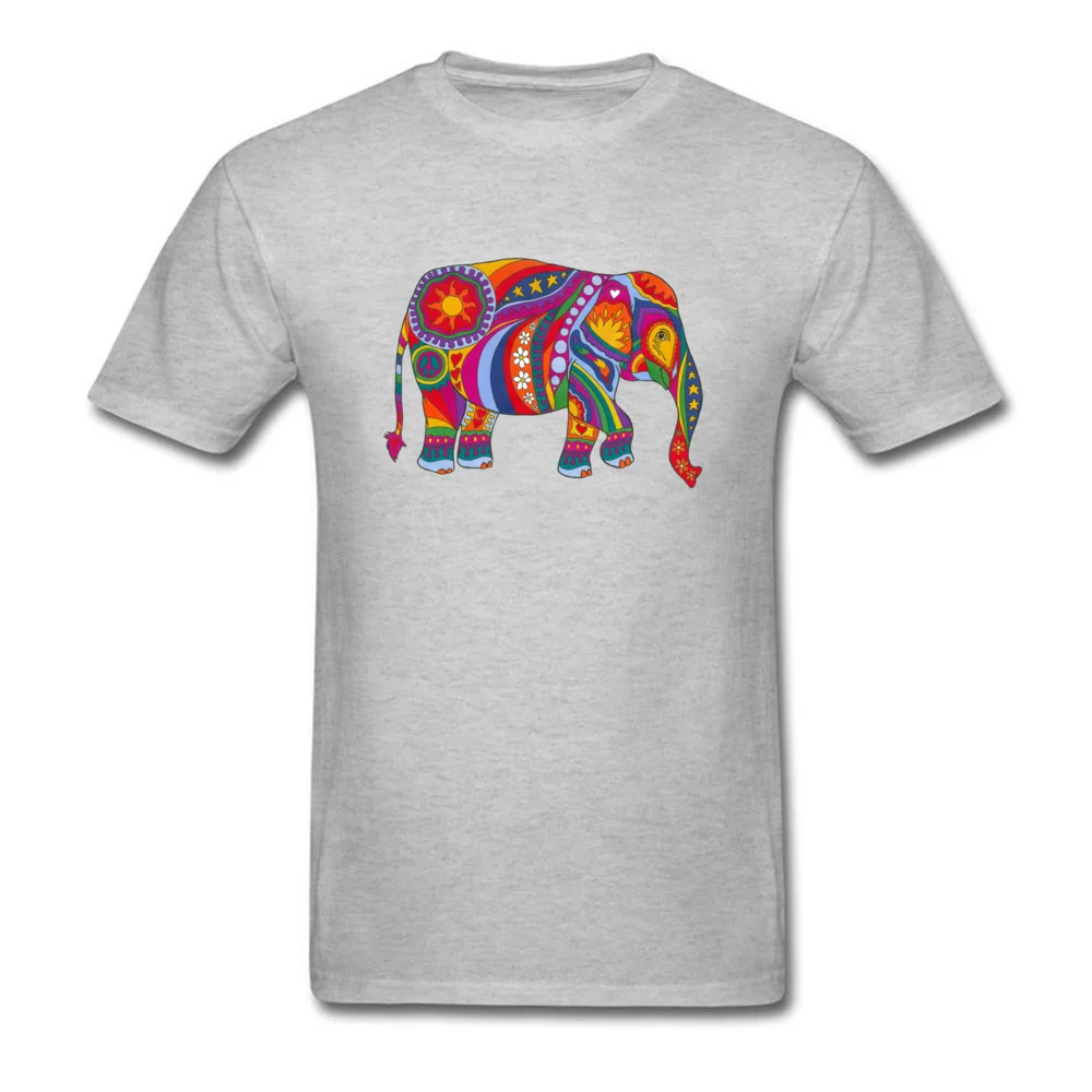 Psychedelic Elephant Tshirts Short Sleeve Casual Dominant Men's Summer Tops Tees Casual T Shirt Round Neck 100% Cotton Psychedelic Elephant grey
