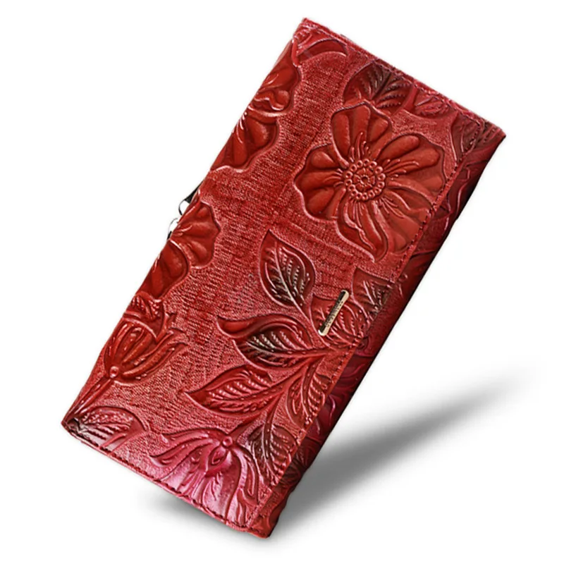 Women's Genuine Leather Wallet Women Floral Long Wallets Ladies