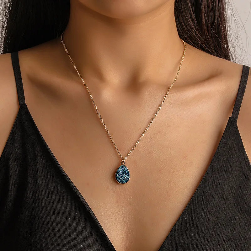

Water Drop Necklace Fashion Jewelry Charm Gold Pendant Personality Creative Gift Party Birthstone Natural Quartz Stone Crystal