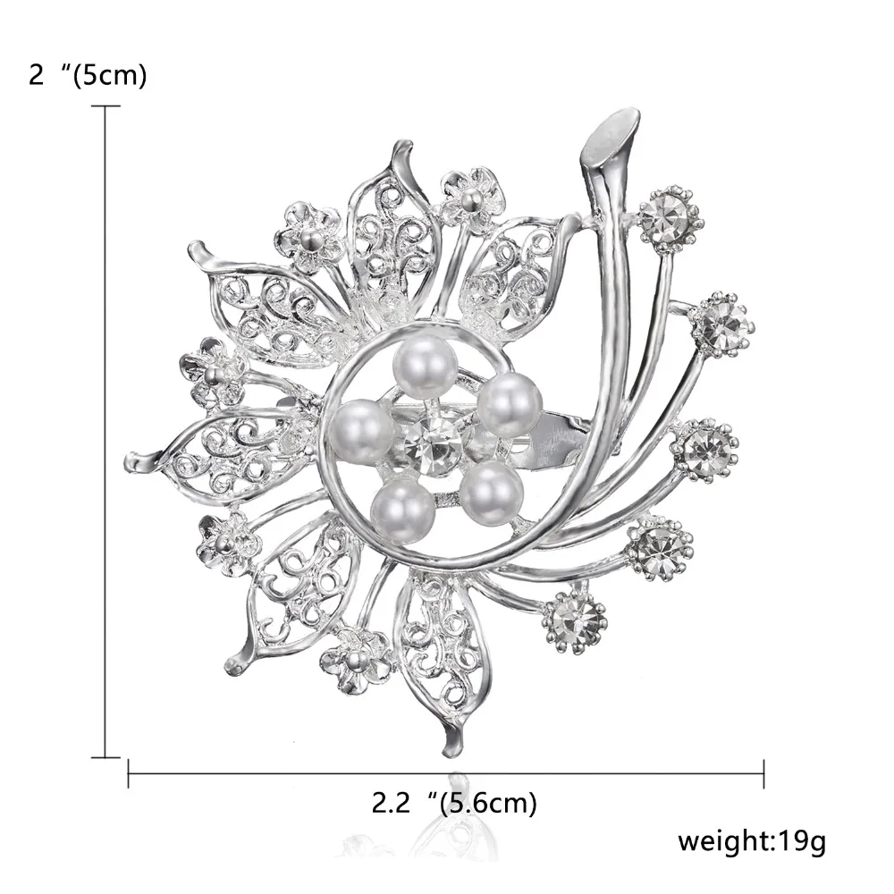 Rinhoo большая Серебряная пластина, сплав, цветок, лист, жемчуг, стразы, брошь, свадебная брошь для женщин, ювелирное изделие, подарок