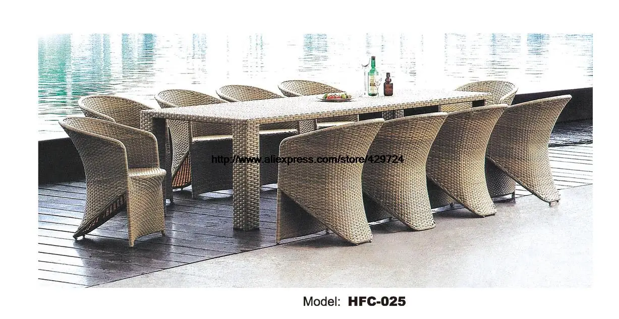 

Luxury Extra Large Rattan Chair Table Set 11 PCS Holiday Party Metting Table Desk Chair Combination Set Leisure Outdoor Chair
