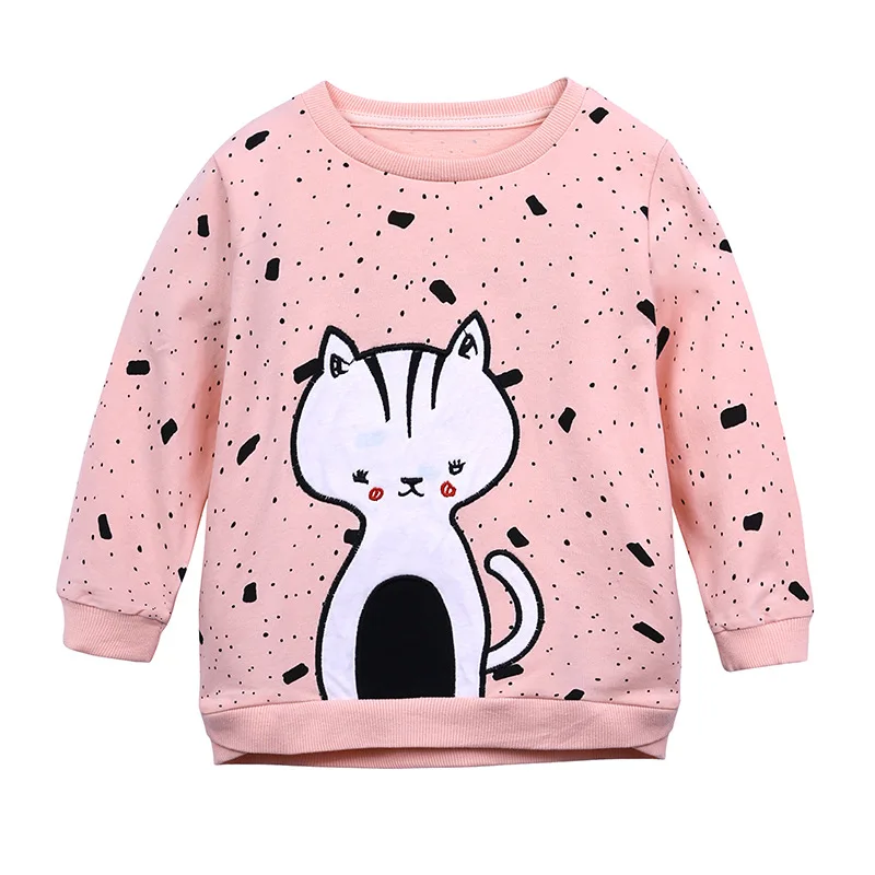 

Autumn clothes for girls T-shirt for baby long sleeve tops for kids fashion cat pink printed cotton clothing for children