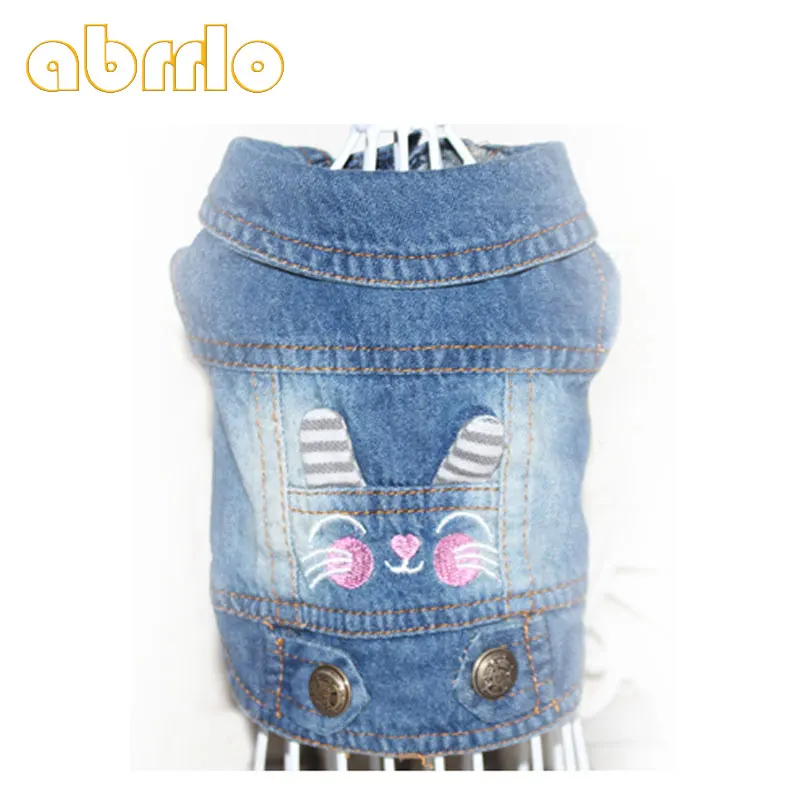 

Abrrlo Pet Dog Coat Jean Puppy Dogs Teddy Dog Clothes Rabbit Embroidered Denim Small Vest