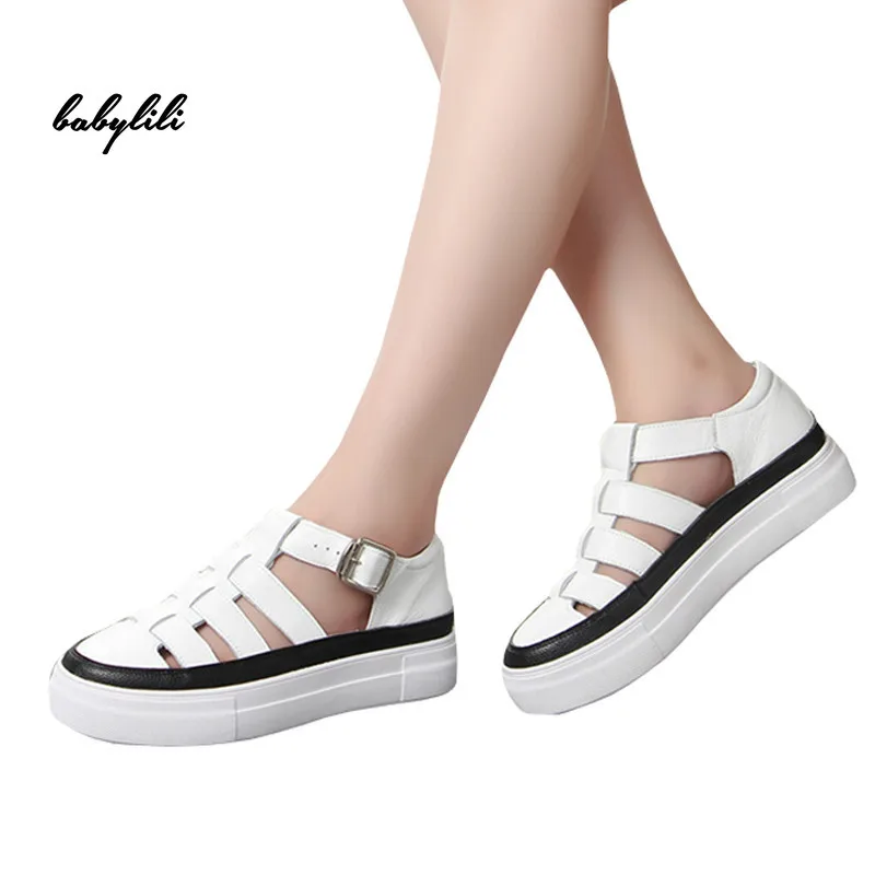 

Woman 2019 New Summer Women Gladiators Flat Platform Sandals Breathable Leather Casual Sandalias Mujer Women's Footwear