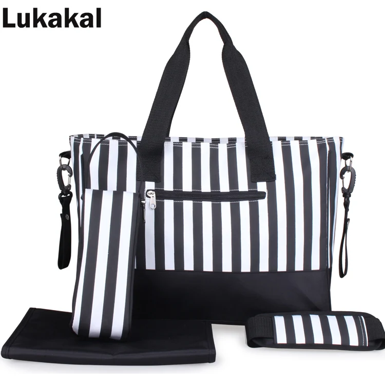 black stripe Большой Ёмкость Мумия кормящих сумка Вместительные сумки пеленки мешок Мода полосой Многофункциональный Средства ухода за кожей для будущих мам Сумки коляска Мумия сумка - Цвет: black stripe