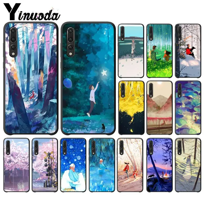 Yinuoda мультяшный пейзаж черный мягкий чехол для телефона Huawei P9 P10 Plus Mate9 10 Mate10 Lite P20