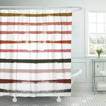 

Shower Curtain with Hooks Sailor Stripes Summer Autumn Colors Brown Orange Black Red Grey White Ocher Hipster Bathroom