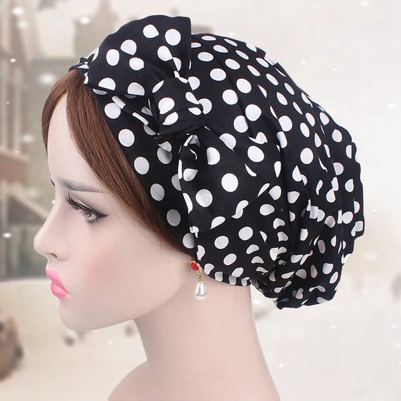 

2019 Ladies Bow Tie Scarf Hat Style Silk Muslim Hijab Lady Beanie Cap Casual Head Wrap Print Cap